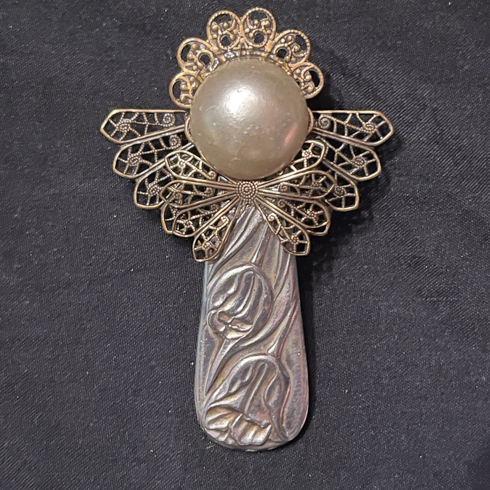Vintage Mixed Metal Gold and Silver Tone Angel Brooch with spoon